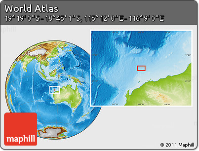 Physical Location Map of the Area around 19° 2' 1" S, 115° 40' 30" E