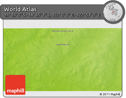 Physical 3D Map of the Area around 19° 2' 1" S, 122° 28' 29" E