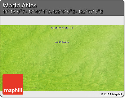 Physical 3D Map of the Area around 19° 2' 1" S, 122° 28' 29" E