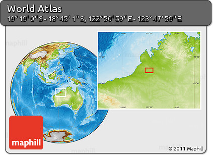 Physical Location Map of the Area around 19° 2' 1" S, 123° 19' 29" E