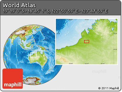Physical Location Map of the Area around 19° 2' 1" S, 123° 19' 29" E