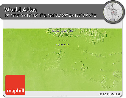 Physical 3D Map of the Area around 19° 2' 1" S, 125° 1' 30" E