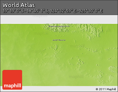 Physical 3D Map of the Area around 19° 2' 1" S, 125° 1' 30" E