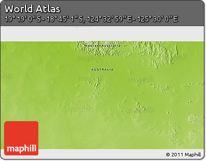 Physical 3D Map of the Area around 19° 2' 1" S, 125° 1' 30" E