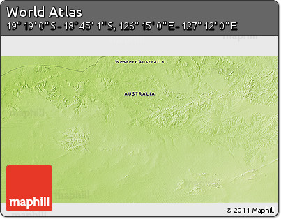 Physical 3D Map of the Area around 19° 2' 1" S, 126° 43' 29" E