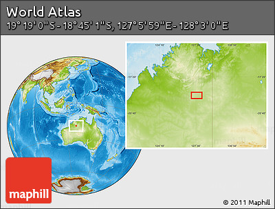Physical Location Map of the Area around 19° 2' 1" S, 127° 34' 30" E