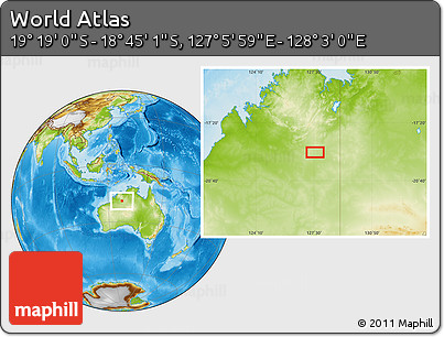 Physical Location Map of the Area around 19° 2' 1" S, 127° 34' 30" E