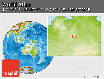 Physical Location Map of the Area around 19° 2' 1" S, 130° 7' 30" E