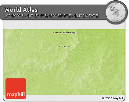 Physical 3D Map of the Area around 19° 2' 1" S, 130° 58' 29" E