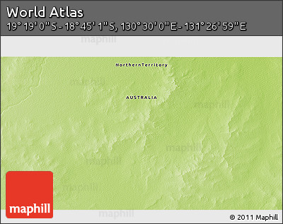 Physical 3D Map of the Area around 19° 2' 1" S, 130° 58' 29" E