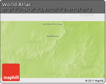 Physical 3D Map of the Area around 19° 2' 1" S, 130° 58' 29" E