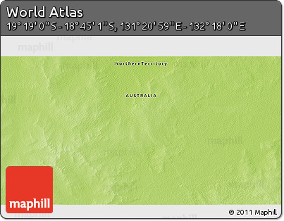 Physical 3D Map of the Area around 19° 2' 1" S, 131° 49' 29" E