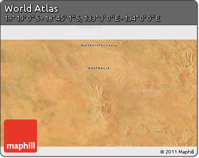 Satellite 3D Map of the Area around 19° 2' 1" S, 133° 31' 30" E