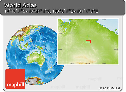 Physical Location Map of the Area around 19° 2' 1" S, 133° 31' 30" E