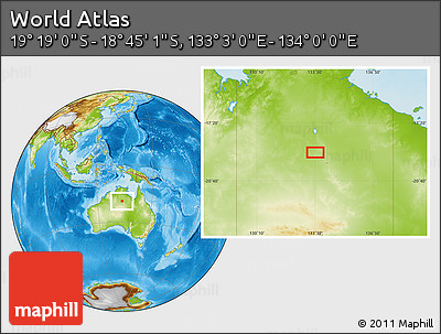 Physical Location Map of the Area around 19° 2' 1" S, 133° 31' 30" E