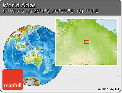 Physical Location Map of the Area around 19° 2' 1" S, 133° 31' 30" E