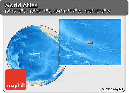 Shaded Relief Location Map of the Area around 19° 2' 1" S, 134° 13' 29" W