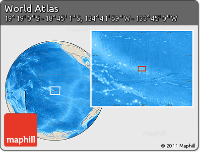 Shaded Relief Location Map of the Area around 19° 2' 1" S, 134° 13' 29" W