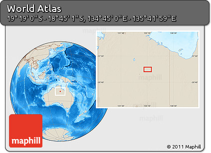 Shaded Relief Location Map of the Area around 19° 2' 1" S, 135° 13' 29" E