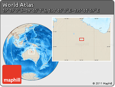 Shaded Relief Location Map of the Area around 19° 2' 1" S, 135° 13' 29" E