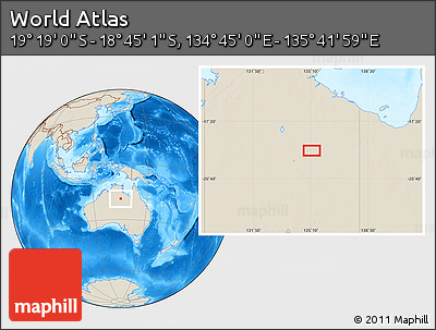 Shaded Relief Location Map of the Area around 19° 2' 1" S, 135° 13' 29" E
