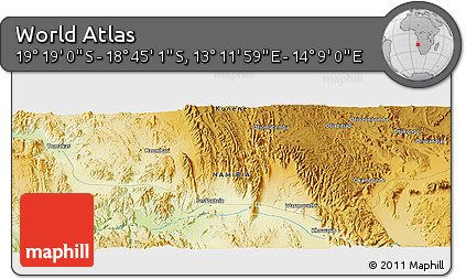 Physical Panoramic Map of the Area around 19° 2' 1" S, 13° 40' 30" E