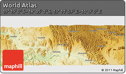 Physical Panoramic Map of the Area around 19° 2' 1" S, 13° 40' 30" E