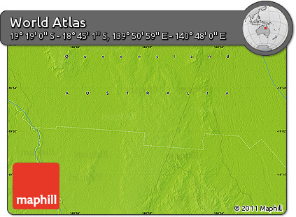 Physical Map of the Area around 19° 2' 1" S, 140° 19' 29" E