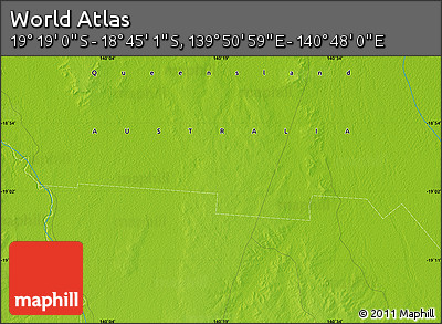 Physical Map of the Area around 19° 2' 1" S, 140° 19' 29" E