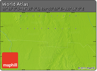 Physical Map of the Area around 19° 2' 1" S, 140° 19' 29" E