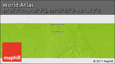 Physical Panoramic Map of the Area around 19° 2' 1" S, 140° 19' 29" E