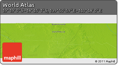 Physical Panoramic Map of the Area around 19° 2' 1" S, 140° 19' 29" E