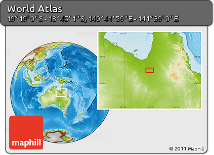 Physical Location Map of the Area around 19° 2' 1" S, 141° 10' 30" E