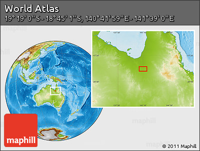 Physical Location Map of the Area around 19° 2' 1" S, 141° 10' 30" E