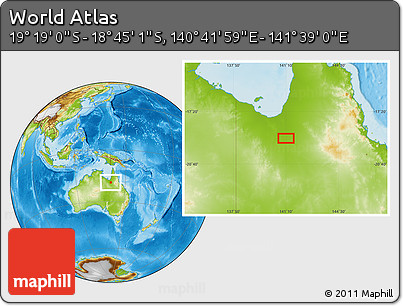 Physical Location Map of the Area around 19° 2' 1" S, 141° 10' 30" E
