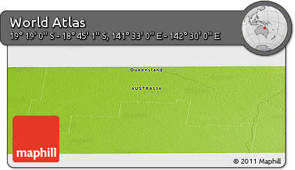 Physical Panoramic Map of the Area around 19° 2' 1" S, 142° 1' 30" E
