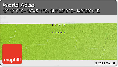 Physical Panoramic Map of the Area around 19° 2' 1" S, 142° 1' 30" E