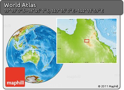Physical Location Map of the Area around 19° 2' 1" S, 143° 43' 29" E
