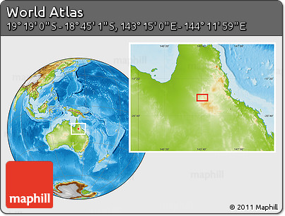 Physical Location Map of the Area around 19° 2' 1" S, 143° 43' 29" E