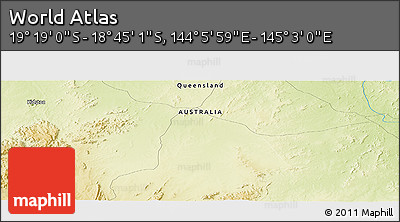Physical Panoramic Map of the Area around 19° 2' 1" S, 144° 34' 29" E