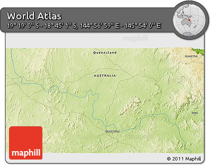 Physical 3D Map of the Area around 19° 2' 1" S, 145° 25' 30" E