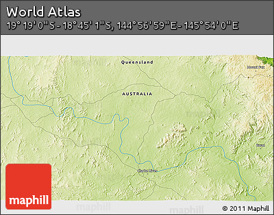 Physical 3D Map of the Area around 19° 2' 1" S, 145° 25' 30" E