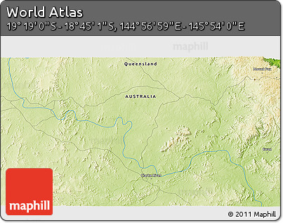 Physical 3D Map of the Area around 19° 2' 1" S, 145° 25' 30" E