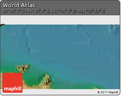 Satellite 3D Map of the Area around 19° 2' 1" S, 147° 7' 30" E