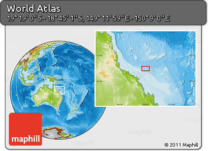 Physical Location Map of the Area around 19° 2' 1" S, 149° 40' 30" E