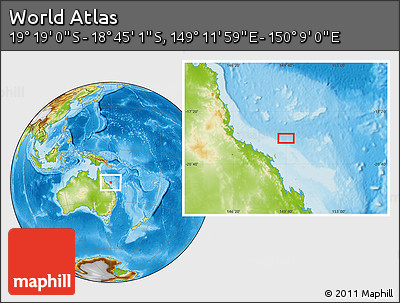 Physical Location Map of the Area around 19° 2' 1" S, 149° 40' 30" E
