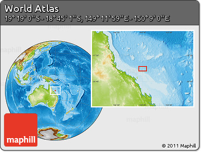 Physical Location Map of the Area around 19° 2' 1" S, 149° 40' 30" E
