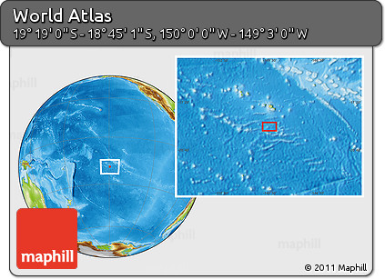 Physical Location Map of the Area around 19° 2' 1" S, 149° 31' 30" W