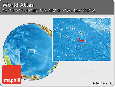 Physical Location Map of the Area around 19° 2' 1" S, 149° 31' 30" W