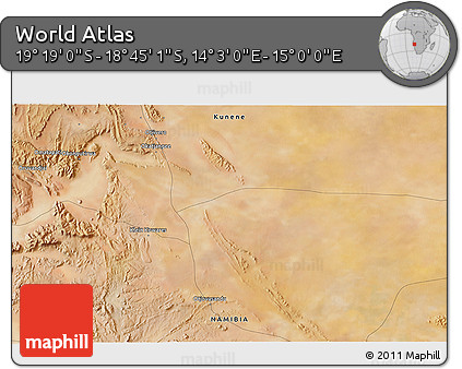 Satellite 3D Map of the Area around 19° 2' 1" S, 14° 31' 30" E